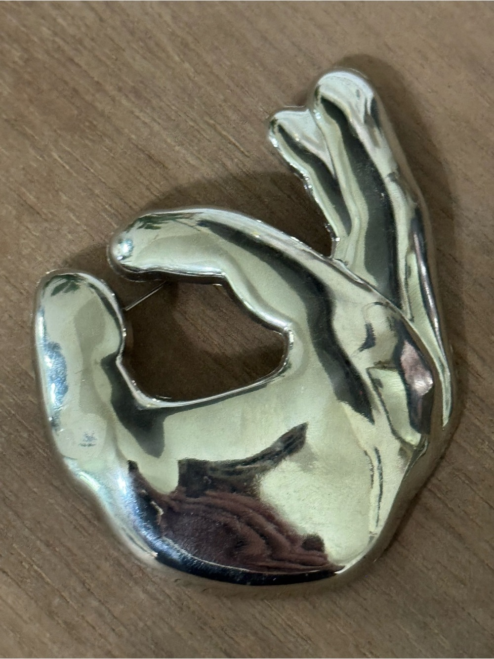 Polished silver- Tone Sculptural Hand Brooch - Women Jewelry Brooches